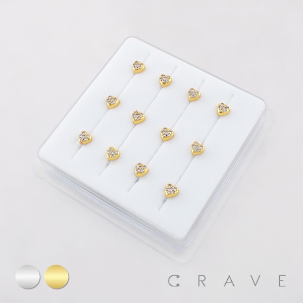 12PCS OF MULTI CZ HEART CLUSTER 316L SURGICAL STEEL L SHAPE STUD BOX
